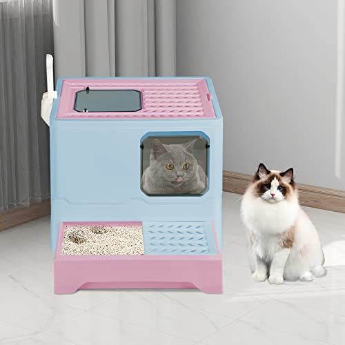 Vollständig Geschlossene Katzentoilette mit Deckel Schubladentyp Desodorierende Cat Litter Box Gross Faltbare Katzen klo mit Haustier-Kunststoffschaufel Geeignet-45 * 35 * 38 Seiten – blau von HUOLE