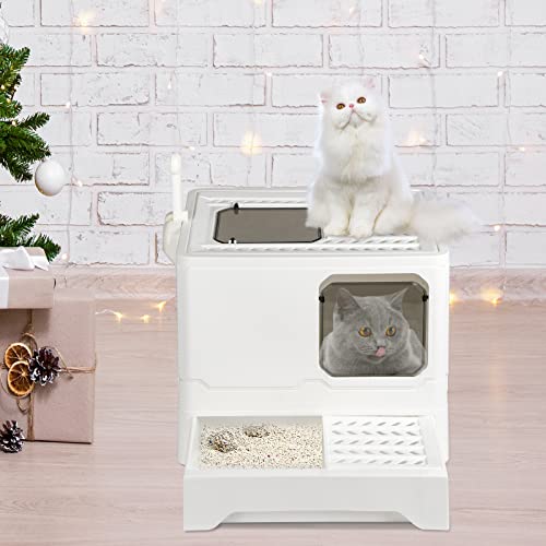 Vollständig Geschlossene Katzentoilette mit Deckel Schubladentyp Desodorierende Cat Litter Box Gross Faltbare Katzen klo mit Haustier-Kunststoffschaufel Geeignet-45 * 35 * 38 Seiten – weiß von HUOLE