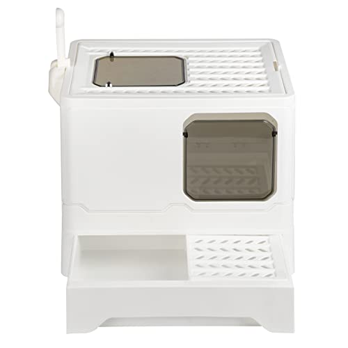 HUOLE Vollständig Geschlossene Katzentoilette mit Deckel Schubladentyp Desodorierende Cat Litter Box Gross Faltbare Katzen klo mit Haustier-Kunststoffschaufel Geeignet-45 * 35 * 38 Seiten – weiß von HUOLE
