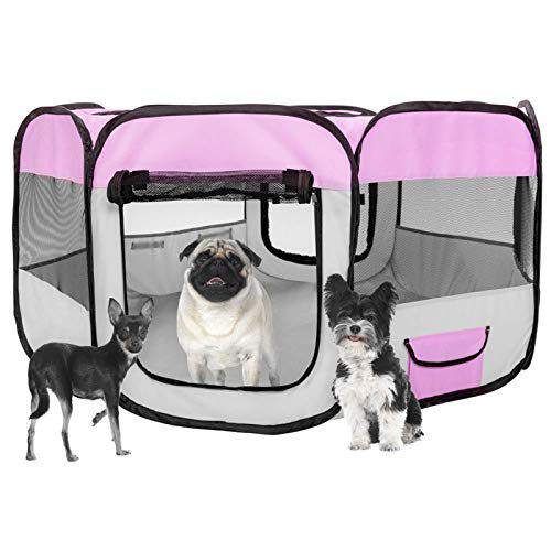 Welpenlaufstall/Tierlaufstall/Hundehütte/Welpenauslauf/Laufstall für Hunde/Katzenhaus/Wasserdichtes Zelt für Kleintiere wie Hunde, Katzen, für drinnen und draußen (Rosa) von HUOLE