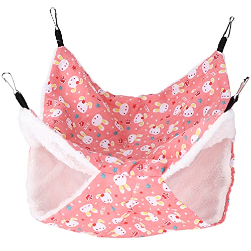HUONIU Gefütterte Hängematte für Hamster und Eichhörnchen, hängender Schlafsack, Komfort und Wärme im winterlichen Karton-Design, Rosa (Large Size) von HUONIU