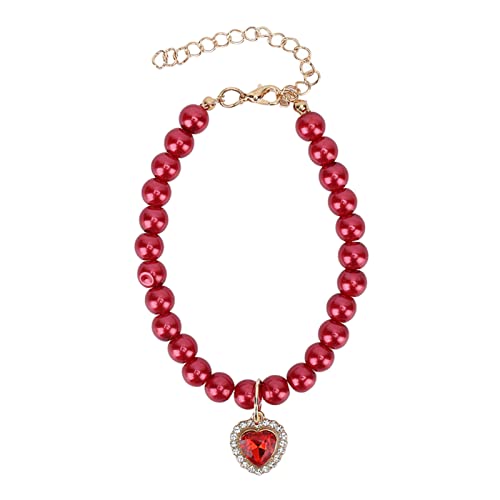 HUONIU Haustier-Perlenhalsband mit rotem Herzanhänger (Red) von HUONIU