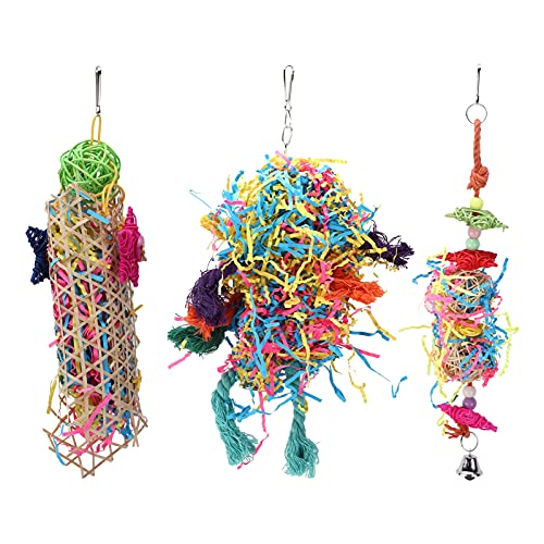 HUONIU Kauspielzeug für Vögel aus Rattan und Baumwolle, 3-teiliges Set für Papageien, buntes Hängespielzeug für kleine und mittelgroße Vögel HUONIU Kauspielzeug für Vögel aus Rattan und Baumwolle, 3-teiliges Set für Papageien, buntes Hängespielzeug für kleine und mittelgroße Vögel von HUONIU