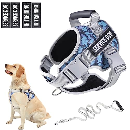 HUSDOW Service Dog Vest Harness, No Pull in Trainning Dog Harnesses with Handle & 5ft Dog Leash, Adjustable and Reflective No Chock for Small Medum Large Pets Walking and Running von HUSDOW