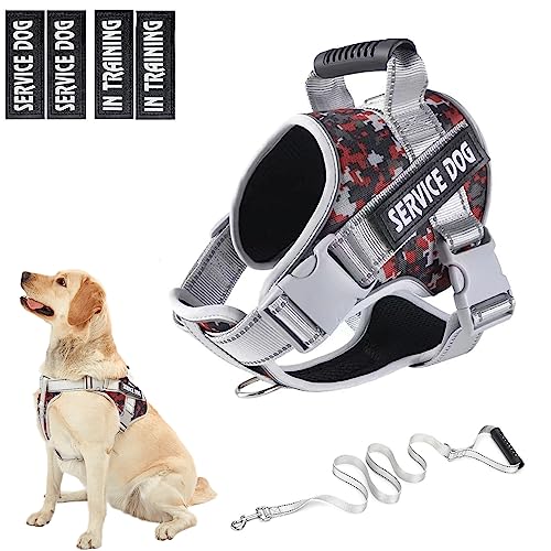 HUSDOW Service Dog Vest Harness, No Pull in Trainning Dog Harnesses with Handle & 5ft Dog Leash, Adjustable and Reflective No Chock for Small Medum Large Pets Walking and Running von HUSDOW