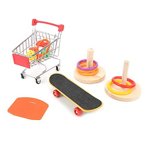HUSHUI 4 Stück Sittich-Trainingsspielzeug mit Skateboard-Trolley, Basketballkorb, Spielzeug-Einkaufswagen für Haustiervögel von HUSHUI