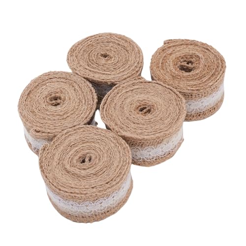 HUSHUI 5pcs Sackleinenband mit Weißen Spitzenverkühlungen 6,6 Fuß Handgefertigtes Sackleinenbänder Spitze Bastelband für Hochzeit Weihnachtsdekoration DIY HUSHUI 5pcs Sackleinenband mit Weißen Spitzenverkühlungen 6,6 Fuß Handgefertigtes Sackleinenbänder Spitze Bastelband für Hochzeit Weihnachtsdekoration DIY von HUSHUI