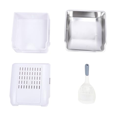 HUSHUI Geschlossener Katzenratstreubox mit Deckelschaufel Großer Kapazität Geruchskontrolle Edelstahlkatze Toilette für Innenkätzchen von HUSHUI