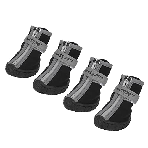 HUSHUI Hundestiefel, Wasserdicht, Reflektierend, Warm, Atmungsaktiv, rutschfest, Weiche Sohle, Haustierschuhe für Welpen, Outdoor-Sportarten, Schwarz (2#) von HUSHUI