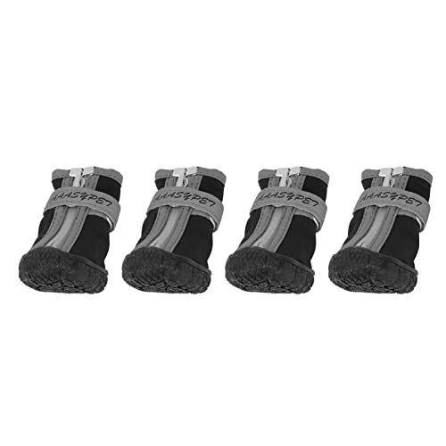 HUSHUI Hundestiefel, Wasserdicht, Reflektierend, Warm, Atmungsaktiv, rutschfest, Weiche Sohle, Haustierschuhe für Welpen, Outdoor-Sportarten, Schwarz (5#) von HUSHUI