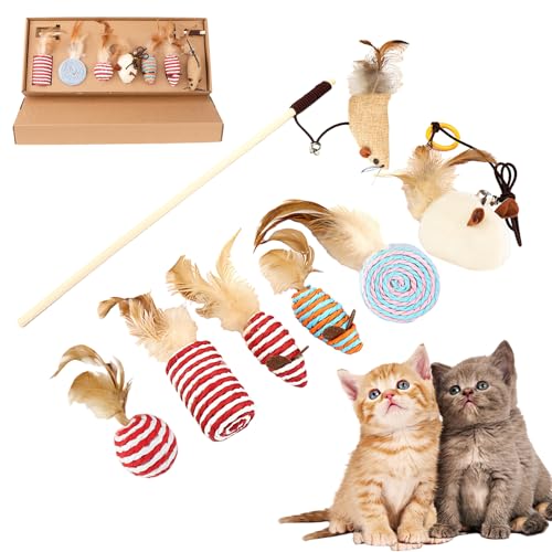 HUSOUE 7 Stück Katzenspielzeug, Katzenangel Naturmaterialien Katzen Spielzeug Interaktives Kitten Spielzeug mit Bällen Mäusen Federn Holzangel für Katzen Jeden Alters HUSOUE 7 Stück Katzenspielzeug, Katzenangel Naturmaterialien Katzen Spielzeug Interaktives Kitten Spielzeug mit Bällen Mäusen Federn Holzangel für Katzen Jeden Alters von HUSOUE