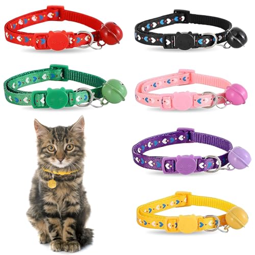 Katzenhalsband, Katzenhalsband mit Glockenmuster, reflektierend, Schnellverschluss, verstellbar, 19–32 cm, für alle Kätzchen, 6 Stück Katzenhalsband, Katzenhalsband mit Glockenmuster, reflektierend, Schnellverschluss, verstellbar, 19–32 cm, für alle Kätzchen, 6 Stück von HUSOUE