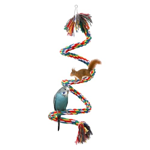 Papageien-Sitzstange, 100 cm, bunt, für Vögel, Klettern, Papageienständer, Spielzeug, Spiralseil-Sitzstange für Papageien, Sittiche, Nymphensittiche, Bungee Papageien-Sitzstange, 100 cm, bunt, für Vögel, Klettern, Papageienständer, Spielzeug, Spiralseil-Sitzstange für Papageien, Sittiche, Nymphensittiche, Bungee von HUSOUE