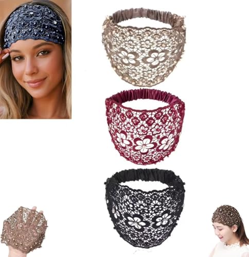 3-teiliges Set mit breiten Stirnbändern im Boho-Stil mit Kristall- und Perlenverzierung, Stirnbänder for Damen, Spitzenstirnband, for Frauen und Mädchen, Yoga, Training, Fitnessstudio, Laufen(Noise A) 3-teiliges Set mit breiten Stirnbändern im Boho-Stil mit Kristall- und Perlenverzierung, Stirnbänder for Damen, Spitzenstirnband, for Frauen und Mädchen, Yoga, Training, Fitnessstudio, Laufen(Noise A) von HUTRADE