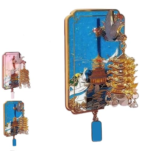 Kühlschrankmagnet mit leuchtender Laterne und gelbem Kranichturm, dekorativer 3D-Kühlschrankmagnet aus Metall, magnetischer Glücksmagnet, kulturelles Landschaftsgeschenk, for Reisesammler(Blue) von HUTRADE