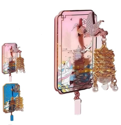 Kühlschrankmagnet mit leuchtender Laterne und gelbem Kranichturm, dekorativer 3D-Kühlschrankmagnet aus Metall, magnetischer Glücksmagnet, kulturelles Landschaftsgeschenk, for Reisesammler(Pink) von HUTRADE
