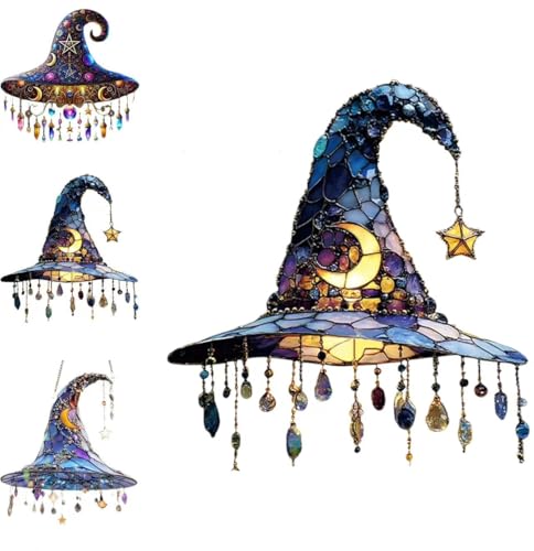 Mondlicht-Hexen-Lichtfänger, Halloween-Hexenhut-Design, hängendes Ornament, 2D-magisches Hexenhut-Design, hängender Hexenfenster-Sonnenfänger, for Freunde und Familie(Magic hat A) von HUTRADE