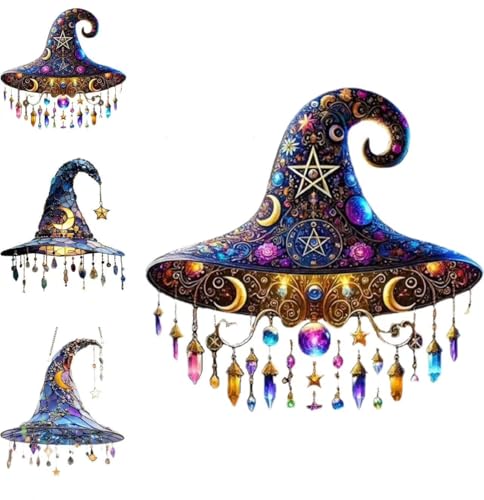 Mondlicht-Hexen-Lichtfänger, Halloween-Hexenhut-Design, hängendes Ornament, 2D-magisches Hexenhut-Design, hängender Hexenfenster-Sonnenfänger, for Freunde und Familie(Magic hat C) von HUTRADE