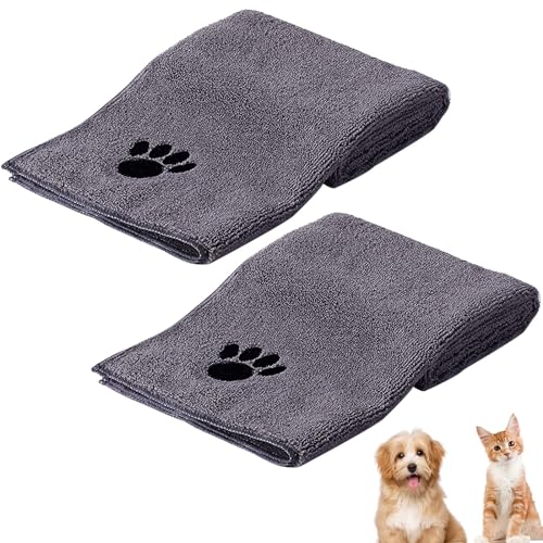 HUTVD Hundehandtuch, 2 Stück Microfaser Handtücher für Hunde Katzen, 100 x 50 cm Hundehandtuch Extra Saugfähig für Katzen Kuschelweich, Schnell Trocknend, Maschinenwaschbar von HUTVD