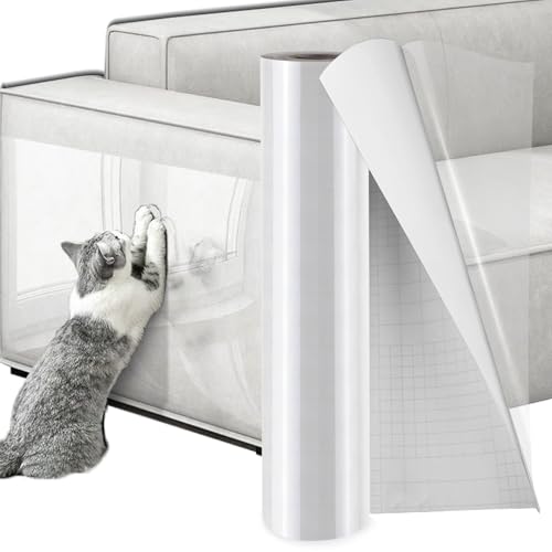 Kratzschutz Sofa Katze Selbstklebend 42cmx5m Kratzschutz Tür Wand Kratzfolie Katzen Anti Kratz Folie für Katzen (Transparent) von HUYUE
