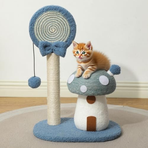 Katzenkratzbaum, Kratzbaum in Pilzform, 54 cm hoher Katzenturm mit Sisalkratzbaum und -Brett, hängendem Nackenball, süßer Katzenkletterturm, geeignet für große Erwachsene Hauskatzen (Blau) von HVZUYY