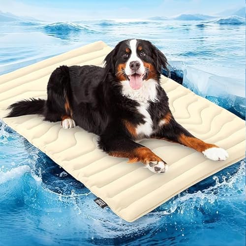 Pfotenchill Kühlmatte Hund, Kühldecke Katze Ohne Gel, Pfoten Chill - Die Innovative Kühlmatte für Hunde, Kühlmatte Hund Aus Kühlgewebe Wendbar, Selbstkühlende Pads (Off-White, L: 120 x 70 cm) von HVZUYY