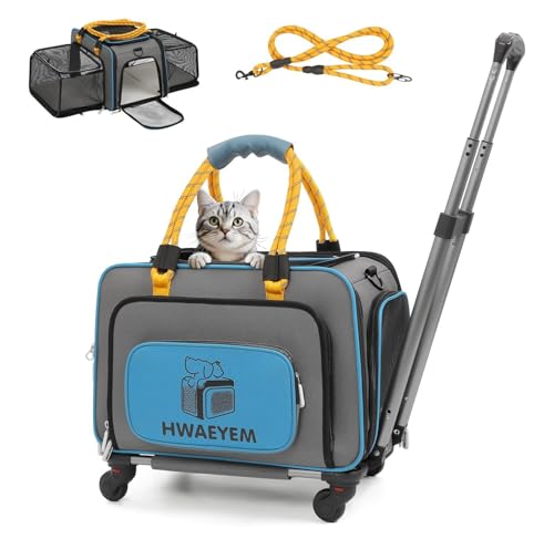 Katzen- und Hundetragetasche mit Rollen, Haustier-Reisebox für kleine Hunde, weiche Katzentragetasche, zweiseitig erweiterbar, für kleine Hunde unter 9 kg (43,2 x 39,1 x 32,5 cm) von HWAEYEM