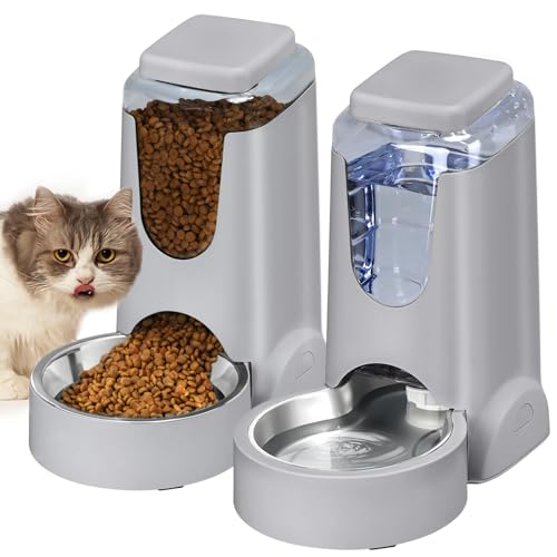 1 Gallone x 2 Automatischer Katzenfutterspender und Wasserspender mit Schüssel, Grau 1 Gallone x 2 Automatischer Katzenfutterspender und Wasserspender mit Schüssel, Grau von HWONMTE