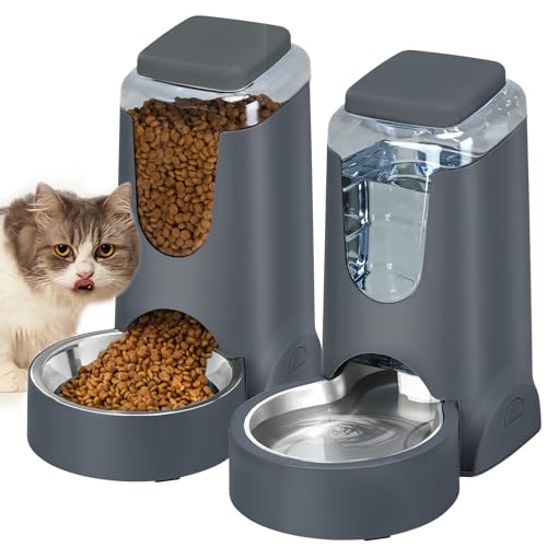 Automatischer Futterspender für Katzen und Hunde, mit Edelstahlnapf, Schwerkraft-Futterspender und Bewässerung, für kleine, mittelgroße Haustiere, Welpen, Kätzchen, 3,5 l x 2 von HWONMTE