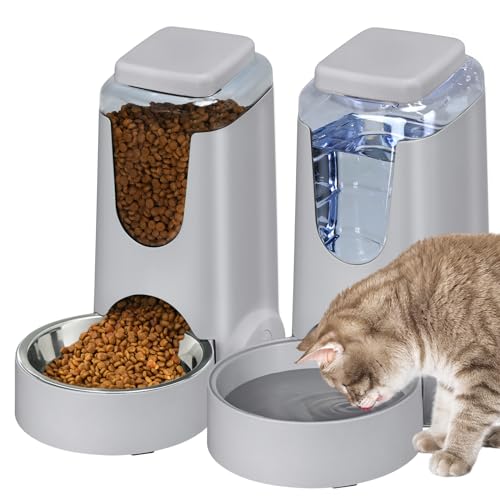 Automatischer Futterspender für Katzen und Wasserspender, Grau, 2 Stück von HWONMTE