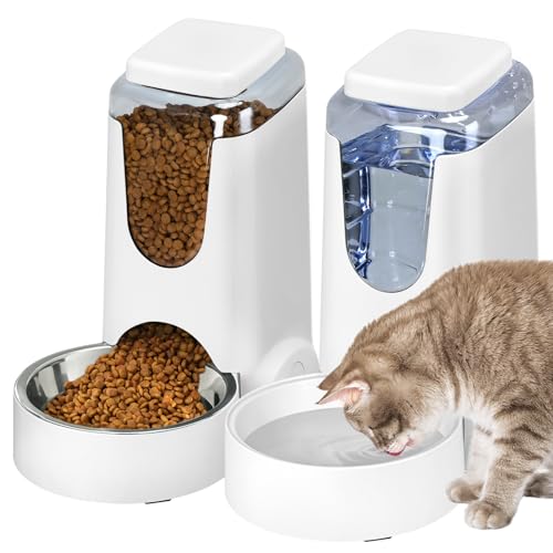 Automatischer Katzen-Futterspender und Wasserspender für Hunde, Schwerkraft-Futterspender und Bewässerung, selbstfütternde Näpfe für kleine, mittelgroße Haustiere, Welpen, Kätzchen, 2 Stück von HWONMTE