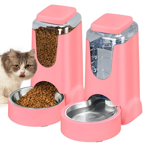 Automatischer Katzen-Futterspender und Wasserspender mit Edelstahlnapf, Schwerkraft-Futterspender und Bewässerung, für kleine, mittelgroße Haustiere, Welpen, Kätzchen, 1 Gallone x 2 Automatischer Katzen-Futterspender und Wasserspender mit Edelstahlnapf, Schwerkraft-Futterspender und Bewässerung, für kleine, mittelgroße Haustiere, Welpen, Kätzchen, 1 Gallone x 2 von HWONMTE