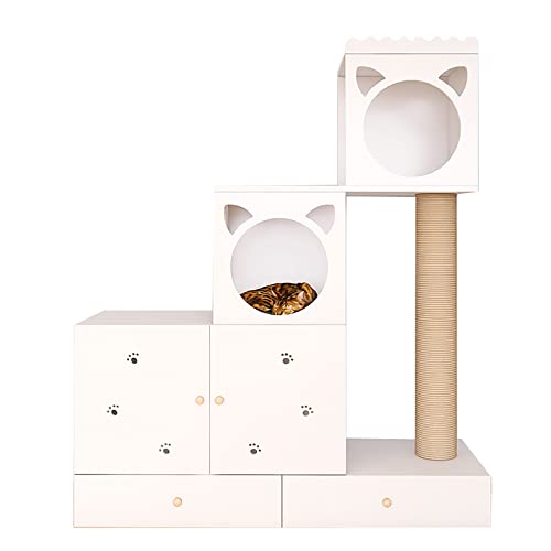 Dreischichtiger multifunktionaler Katzenbaumturm mit Sisalsäulen und Katzenkäfigen aus Massivholz mit Schubladen zur Aufbewahrung von Gegenständen Katzenrahmen Dreischichtiger multifunktionaler Katzenbaumturm mit Sisalsäulen und Katzenkäfigen aus Massivholz mit Schubladen zur Aufbewahrung von Gegenständen Katzenrahmen von HXFFXHF