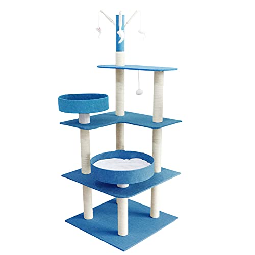 Katzenbaumturm, Katzenbaumturm, Klettergerüst, Katzenbaumturm mit Ballspielzeug und Sisal-überzogenen Schabern (Farbe: Blau) von HXFFXHF