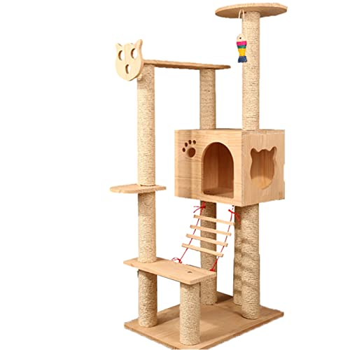 Katzenbaumturm, Katzenklettergerüst, Katzenbaumhaus, Katzenklettergerüst, für kleine und mittelgroße Katzen, mit Sisalsäule und Spielzeug Katzenbaumturm, Katzenklettergerüst, Katzenbaumhaus, Katzenklettergerüst, für kleine und mittelgroße Katzen, mit Sisalsäule und Spielzeug von HXFFXHF