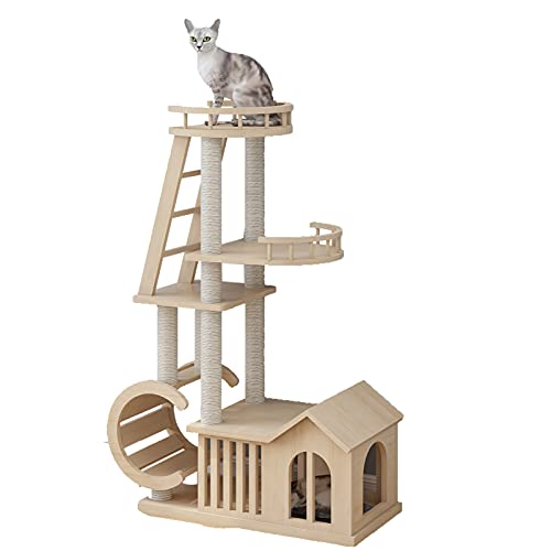 Katzenbaumturm, Katzenklettergerüst, geeignet für große Katzen, Katzenbaumturm mit Leiter und Katzennest, damit mehrere Katzen zusammen Spielen können (Größe: Stil 1) von HXFFXHF