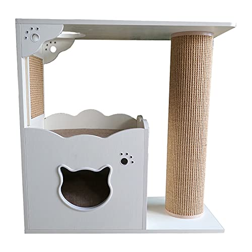 Kleiner Katzenbaumturm aus Holz, mit Katzenkratzsäule und Nest aus Sisal, modischer, zweischichtiger Katzenrahmen in Weiß von HXFFXHF