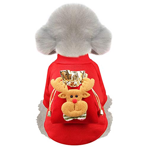 HXHON Hundepullover mit Weihnachts-Motiv, warm, Winter-Sweatshirt, Elch-Rentier, für kleine und mittelgroße Hunde, Partyzubehör (2XL) von HXHON