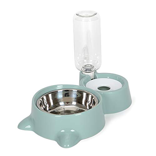 HXHON Trinkbrunnen für Haustiere, automatischer Doppelnapf, Wasserspender, Edelstahl, abnehmbarer Futternapf für Hunde und Katzen, Blau von HXHON