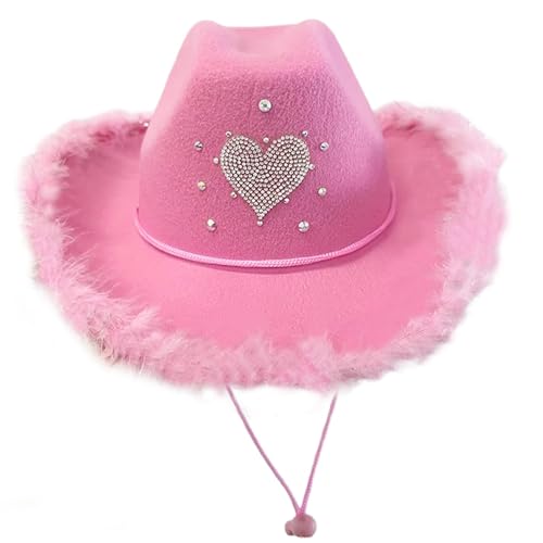 Cowboyhüte mit Rauten-Herzmuster für Bälle, Bankette, Party, Cowboyhüte mit Plüschbesatz für Teenager, Fotos Cowboyhüte mit Rauten-Herzmuster für Bälle, Bankette, Party, Cowboyhüte mit Plüschbesatz für Teenager, Fotos von HXNH