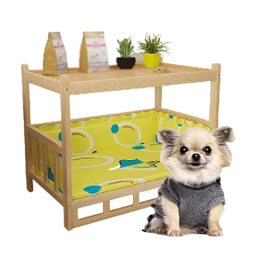 HXYAFYAQ Haustierbett, doppellagig, erhöhtes Hundebett, Holz, abnehmbares und waschbares Sofa für Haustiere, vier Jahreszeiten von HXYAFYAQ