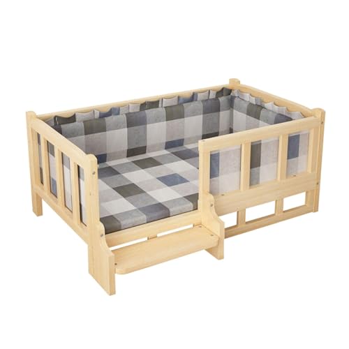 HXYAFYAQ Haustierbett für kleine Haustiere, erhöhtes Hundebett aus Holz mit waschbarer Matratze für drinnen und draußen, ganzjährig einsetzbar von HXYAFYAQ