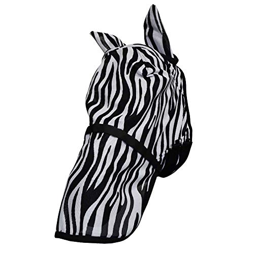 HY Zebra with Ears and Detachable Nose Fly Mask Pony Black White von HY