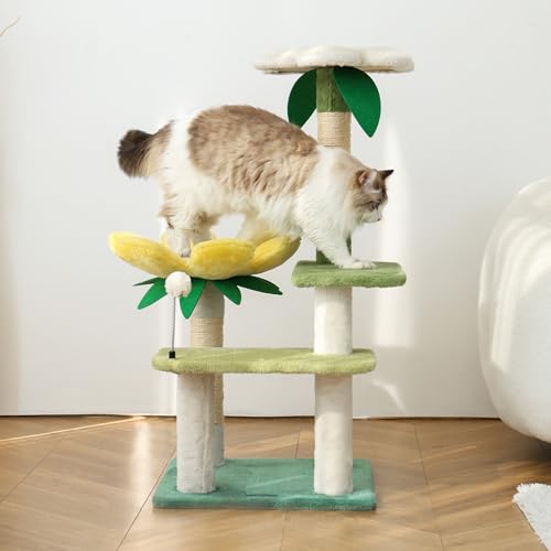 HYABi Avocado-Katzenbaum, 101,6 cm, kleine Garten-Katzenhütte mit mehrstufiger Aktivitätsplattform und Kratzbäumen, perfekt für Indoor-Kätzchen und Spielen von HYABI