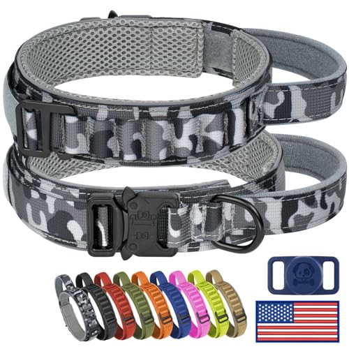HYDEME Taktisches Hundehalsband, Alpenschlaufe, verstellbar, Militär-Training, Nylon, mit Griff und reflektierend, für kleine, mittelgroße und große Hunde, mit Airtags-Schutzhülle und Flicken (Größe HYDEME Taktisches Hundehalsband, Alpenschlaufe, verstellbar, Militär-Training, Nylon, mit Griff und reflektierend, für kleine, mittelgroße und große Hunde, mit Airtags-Schutzhülle und Flicken (Größe von HYDEME