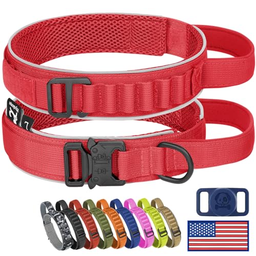 HYDEME Taktisches Hundehalsband, Alpenschlaufe, verstellbar, Militärtraining, Nylon, mit Griff und reflektierend, für kleine, mittelgroße und große Hunde, mit Airtags-Schutzhülle und Aufnähern (L, HYDEME Taktisches Hundehalsband, Alpenschlaufe, verstellbar, Militärtraining, Nylon, mit Griff und reflektierend, für kleine, mittelgroße und große Hunde, mit Airtags-Schutzhülle und Aufnähern (L, von HYDEME