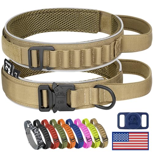 HYDEME Taktisches Hundehalsband, Alpenschlaufe, verstellbar, Militärtraining, Nylon, mit Griff und reflektierend, für kleine, mittelgroße und große Hunde, mit Airtags-Schutzhülle und Aufnähern (L, HYDEME Taktisches Hundehalsband, Alpenschlaufe, verstellbar, Militärtraining, Nylon, mit Griff und reflektierend, für kleine, mittelgroße und große Hunde, mit Airtags-Schutzhülle und Aufnähern (L, von HYDEME