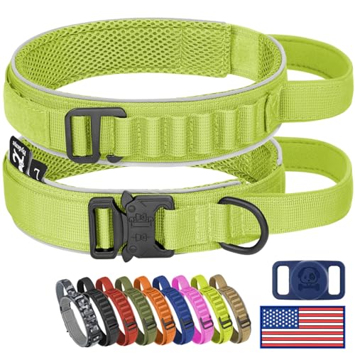 HYDEME Taktisches Hundehalsband, Alpenschlaufe, verstellbar, Militärtraining, Nylon, mit Griff und reflektierend, für kleine, mittelgroße und große Hunde, mit Airtags-Schutzhülle und Flicken (XL, HYDEME Taktisches Hundehalsband, Alpenschlaufe, verstellbar, Militärtraining, Nylon, mit Griff und reflektierend, für kleine, mittelgroße und große Hunde, mit Airtags-Schutzhülle und Flicken (XL, von HYDEME