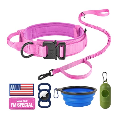 HYDEME Taktisches Hundehalsband, verstellbares Nylon-Halsband mit Kontrollgriff und schwerer Metallschnalle, für mittelgroße und große Hunde, mit Flicken, Airtags-Hülle, Kotbeutelspender und tragbarer HYDEME Taktisches Hundehalsband, verstellbares Nylon-Halsband mit Kontrollgriff und schwerer Metallschnalle, für mittelgroße und große Hunde, mit Flicken, Airtags-Hülle, Kotbeutelspender und tragbarer von HYDEME