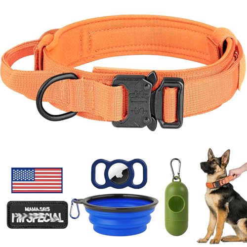 HYDEME Taktisches Hundehalsband, verstellbares Nylon-Halsband mit Kontrollgriff und schwerer Metallschnalle für mittelgroße und große Hunde, mit Patches, Airtags-Hülle, Kotbeutelspender und tragbarer HYDEME Taktisches Hundehalsband, verstellbares Nylon-Halsband mit Kontrollgriff und schwerer Metallschnalle für mittelgroße und große Hunde, mit Patches, Airtags-Hülle, Kotbeutelspender und tragbarer von HYDEME